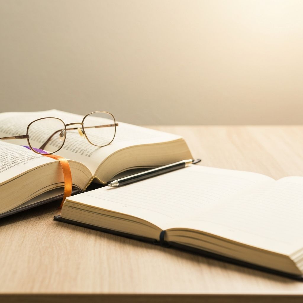 Educational research materials on desk